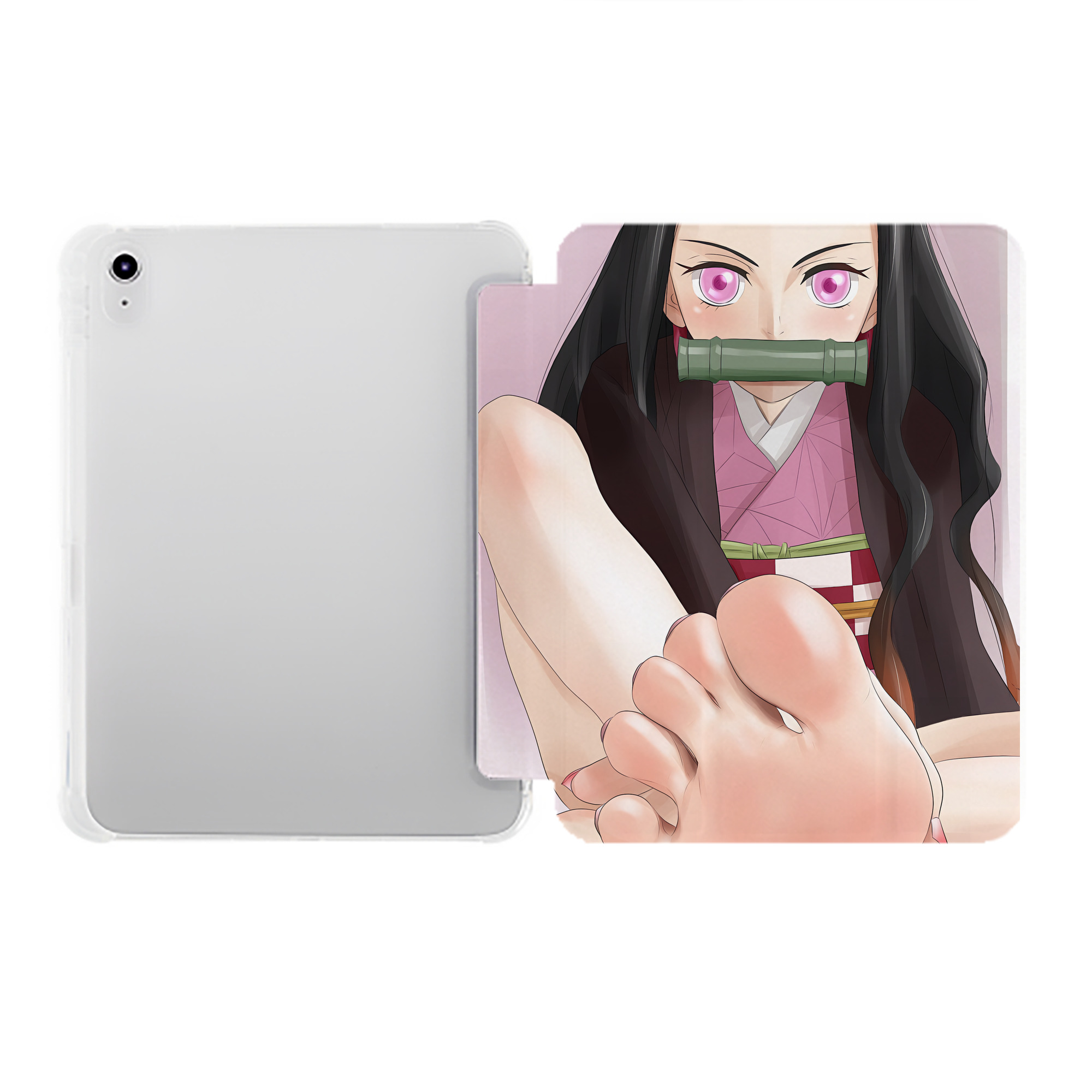 （画像用） 鬼滅の刃（きめつのやいば）竈門 禰󠄀豆子／かまど ねずこ Kamado Nezuko IPad ケース ペン収納付き 三つ折りスタンド PUレザー×シリコン 対応機種9.5/10.5/10.9インチ